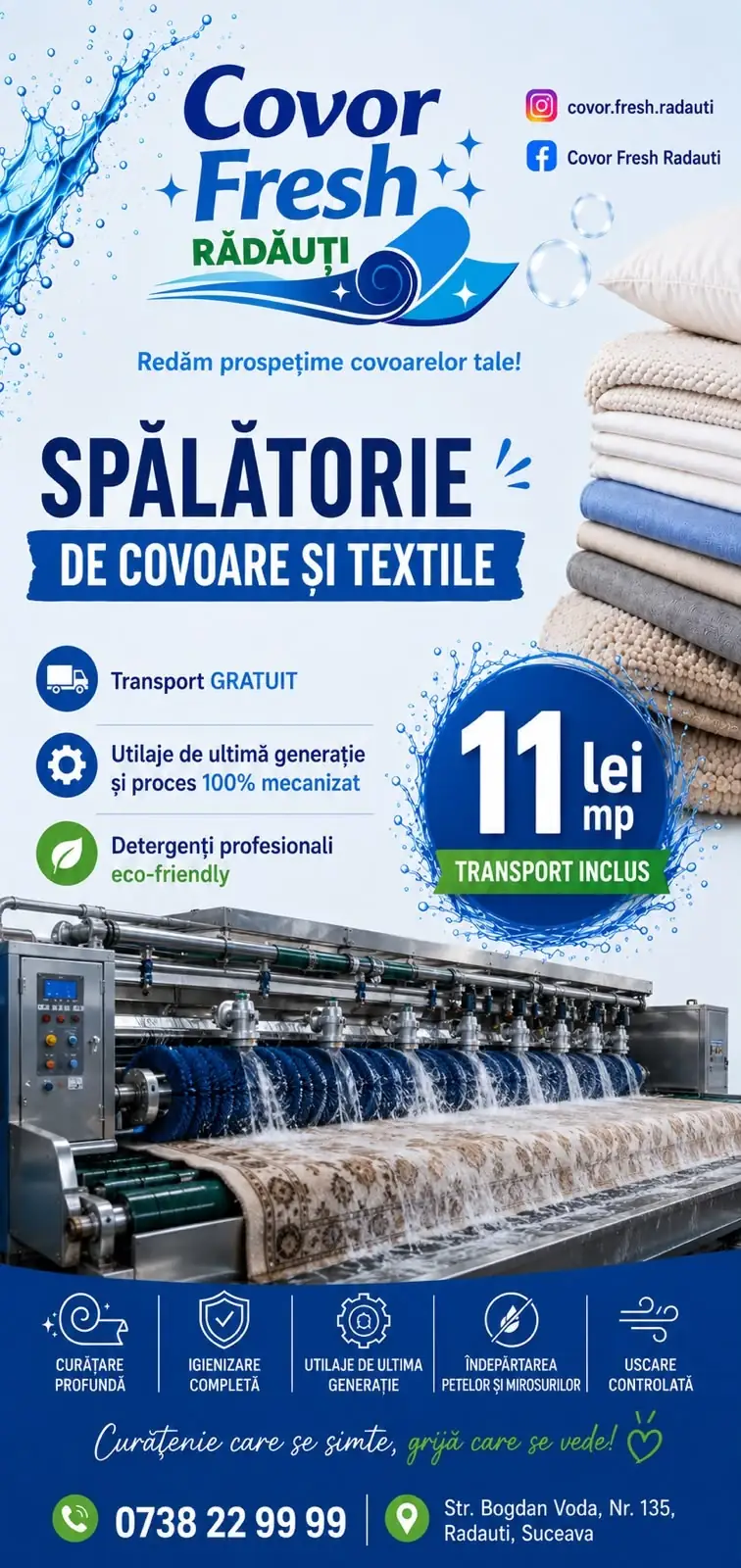 Mașină profesională pentru spălarea covoarelor la Covor Fresh Rădăuți